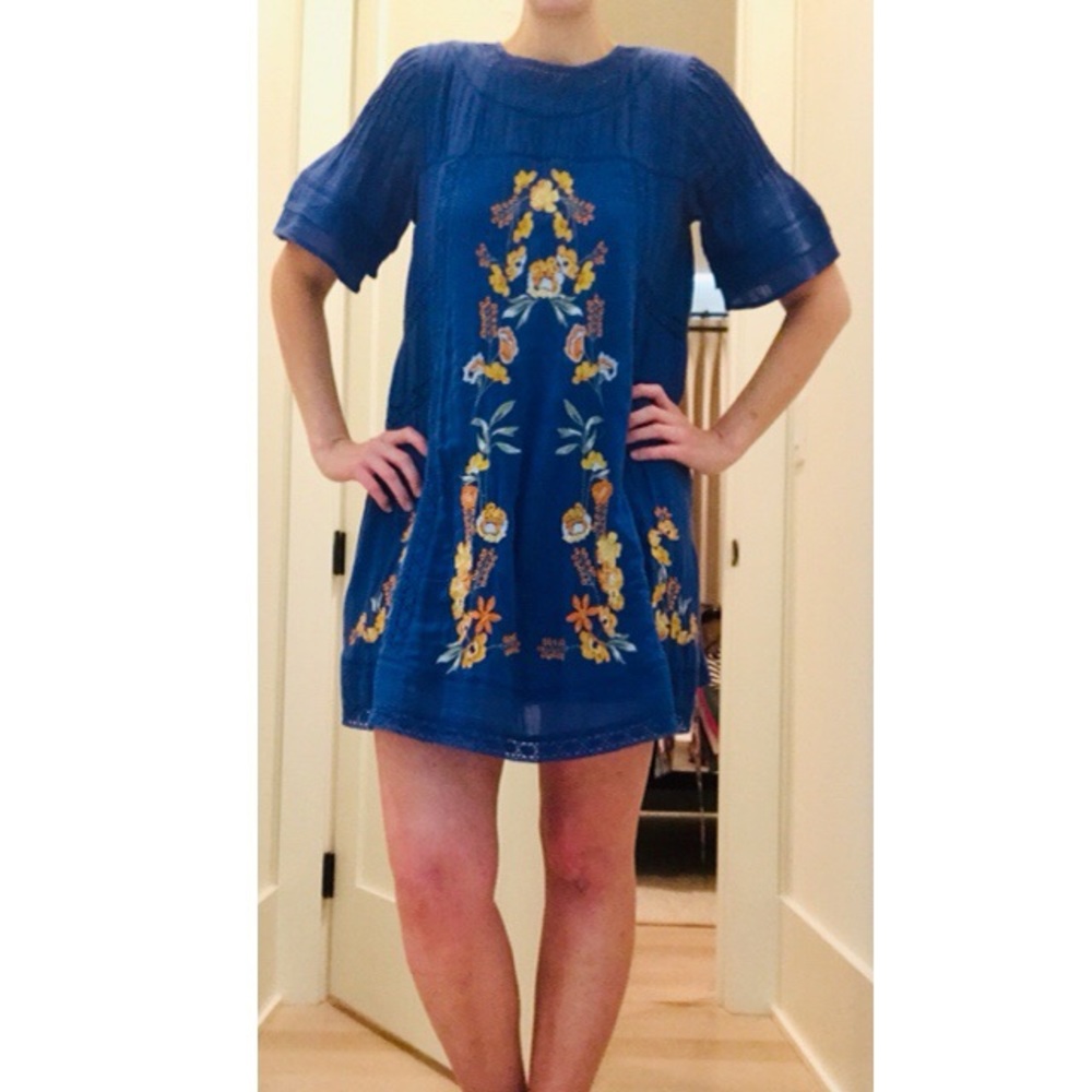 Free People Blue Embroidery Dress